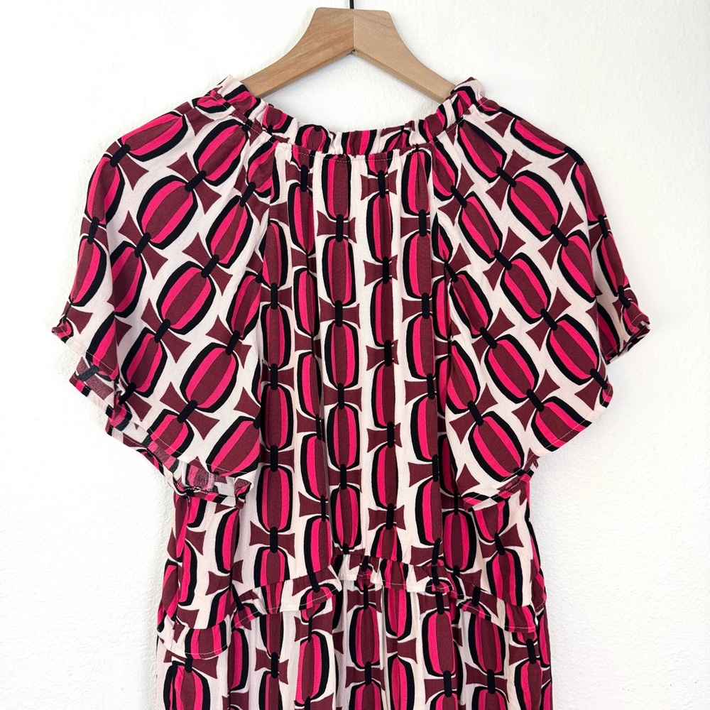 NWT Anthropologie Robin Tiered Flutter Sleeve Mini Dress Geometric Print Medium - Picture 8 of 9